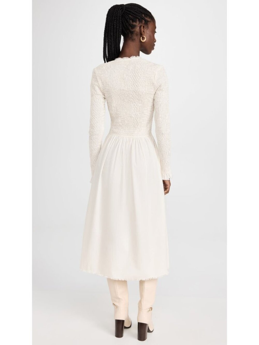 🆕SEA NEW YORK Casey Smocked Long Sleeve Midi Dress White 10 - Picture 8 of 16